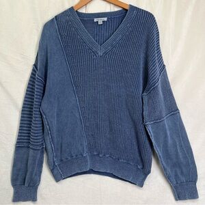 PBJ Blues Sweater Womens XL Vintage Y2K Blue Asymmetrical Ribbed Textured Knit